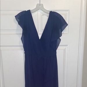 David’s bridal bridesmaid dress with flutter sleeves, color marine, size 4.